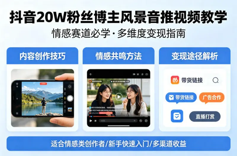 抖音20W粉丝博主风景音推视频教学，情感赛道必学