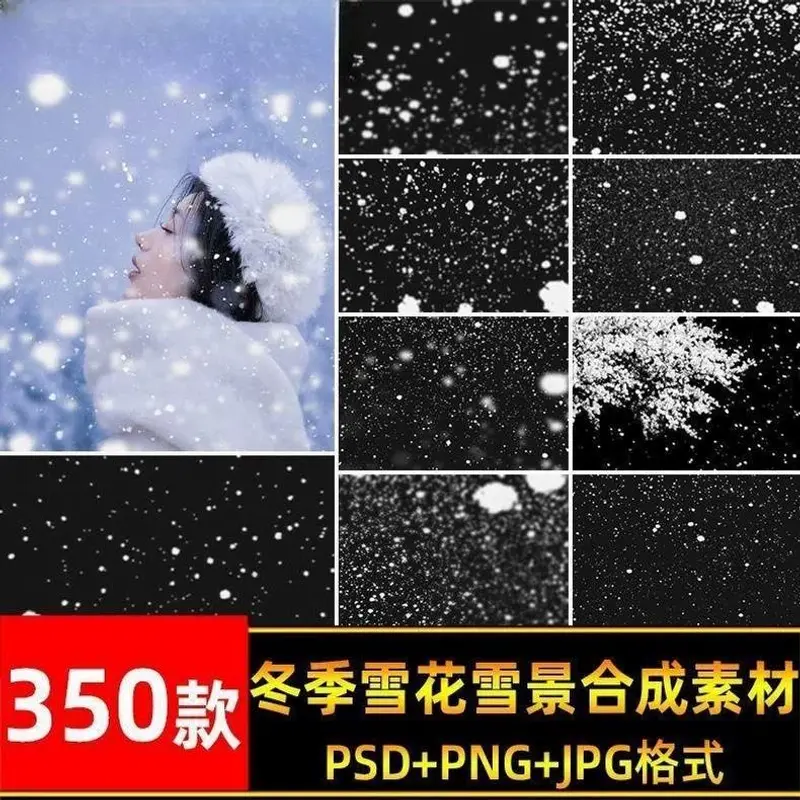 款唯美冬季雪景下雪雪花飘落免抠PSD/PNG素材