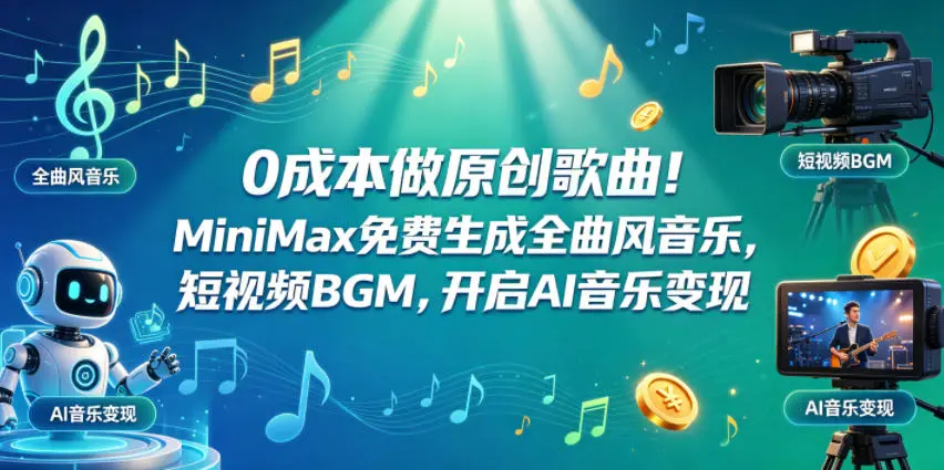 0成本做原创歌曲！MiniMax免费生成全曲风音乐，短视频BGM