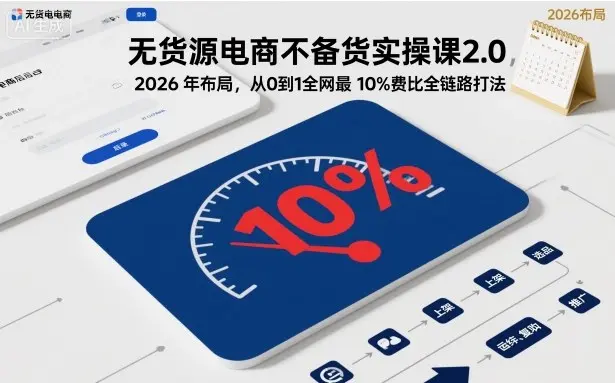 无货源电商不备货实操课2.0，从0到1全网最低10%费比全链路打法