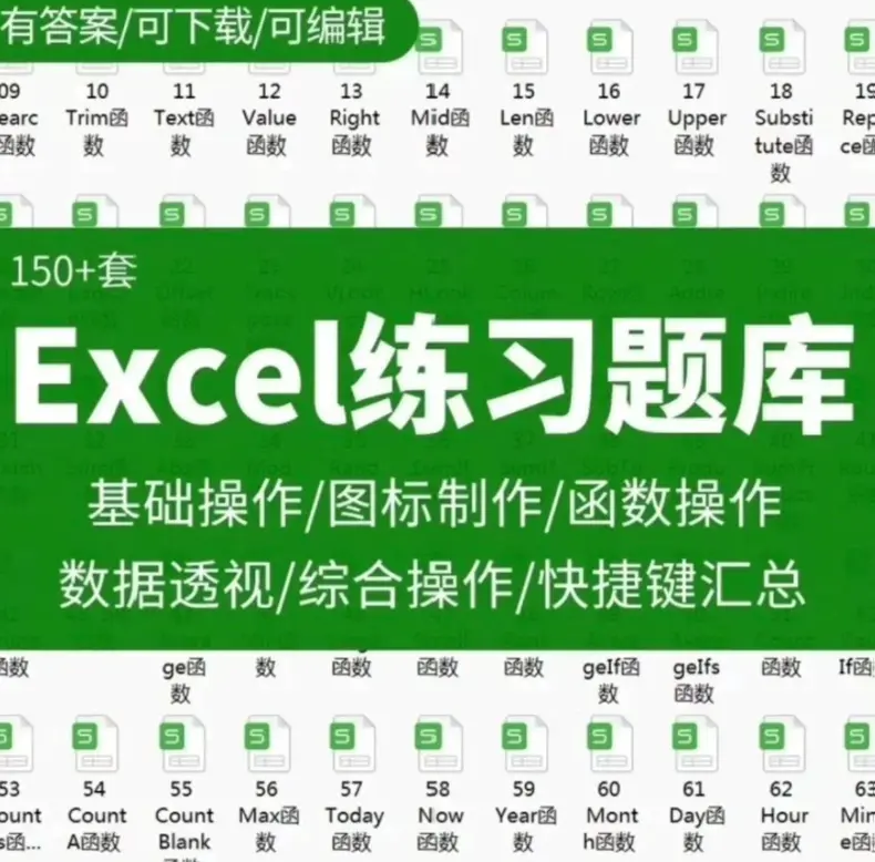 150套Excel练习题库【训练试题及答案全套素材】