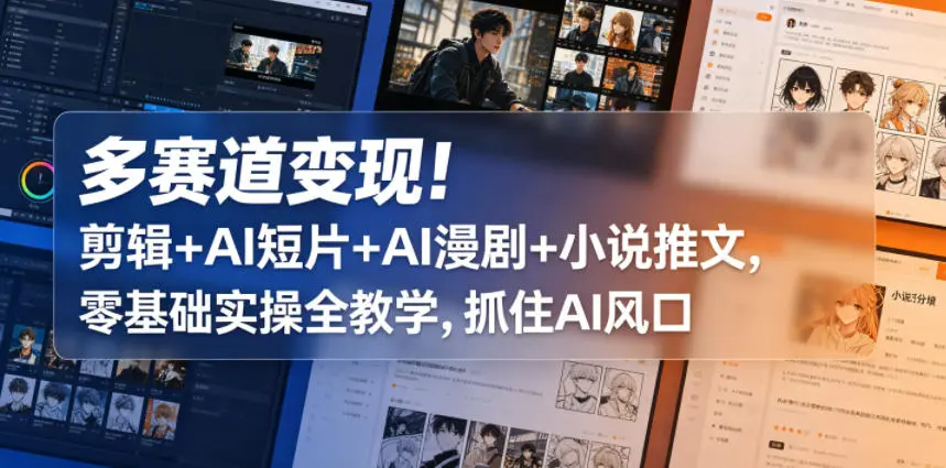 多赛道变现！剪辑+AI短片+AI漫剧+小说推文，零基础实操全教学
