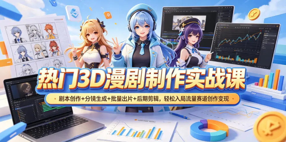 热门3D漫剧制作实战课，剧本创作+分镜生成+批量出片+后期剪辑