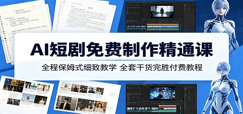 AI短剧免费制作精通课：全程保姆式细致教学，全套干货完胜付费教程
