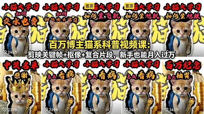 百万博主猫系科普视频课：剪映关键帧+抠像+复合片段，新手也能月入过万