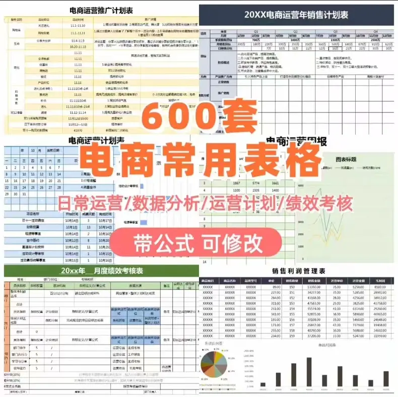 600套电商运营数据统计分析Excel表格模板