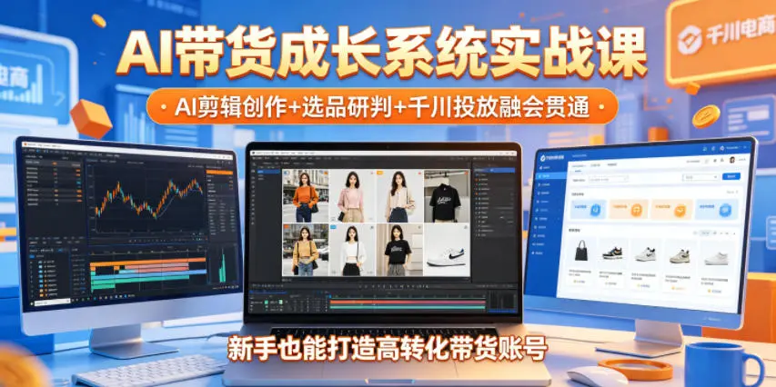 AI带货成长系统实战课，AI剪辑创作+选品研判+千川投放融会贯通